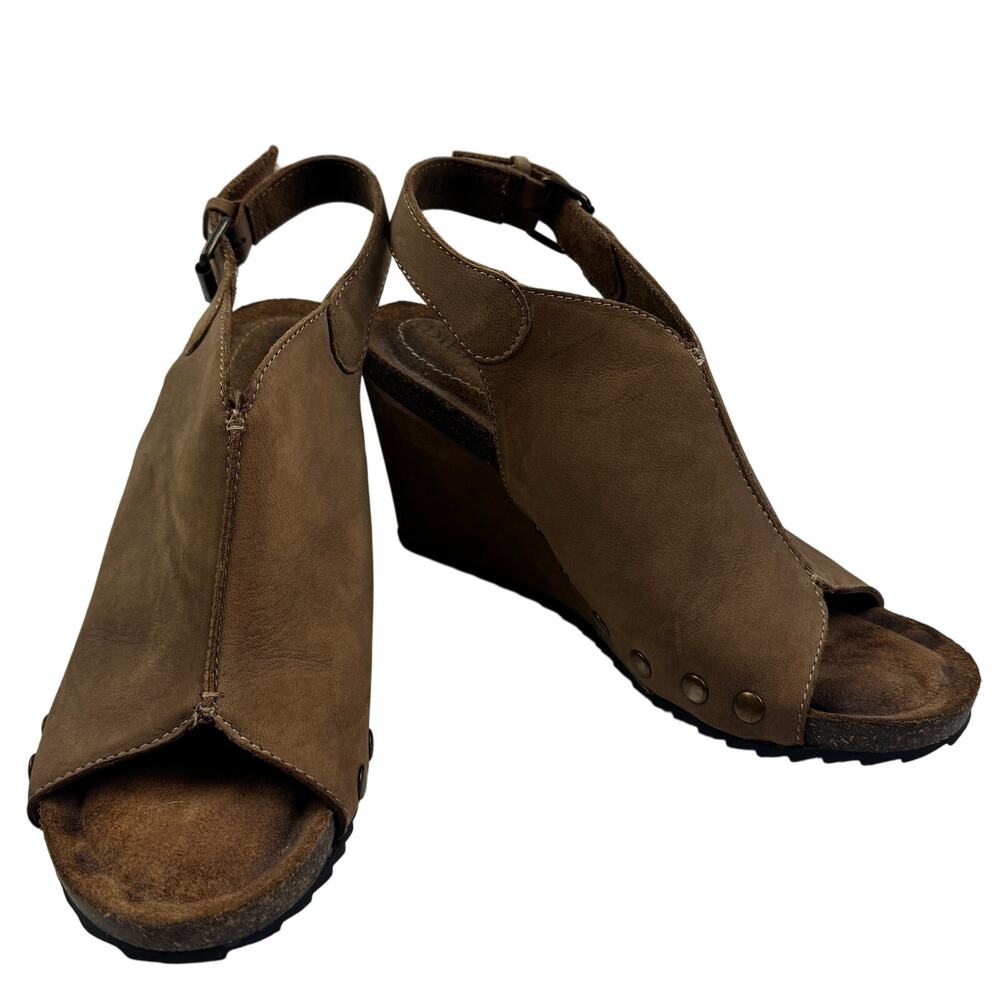 Diba True Brown Suede Boho Wedge Brass Stud Detail Wedge Sandals Women's 8.5